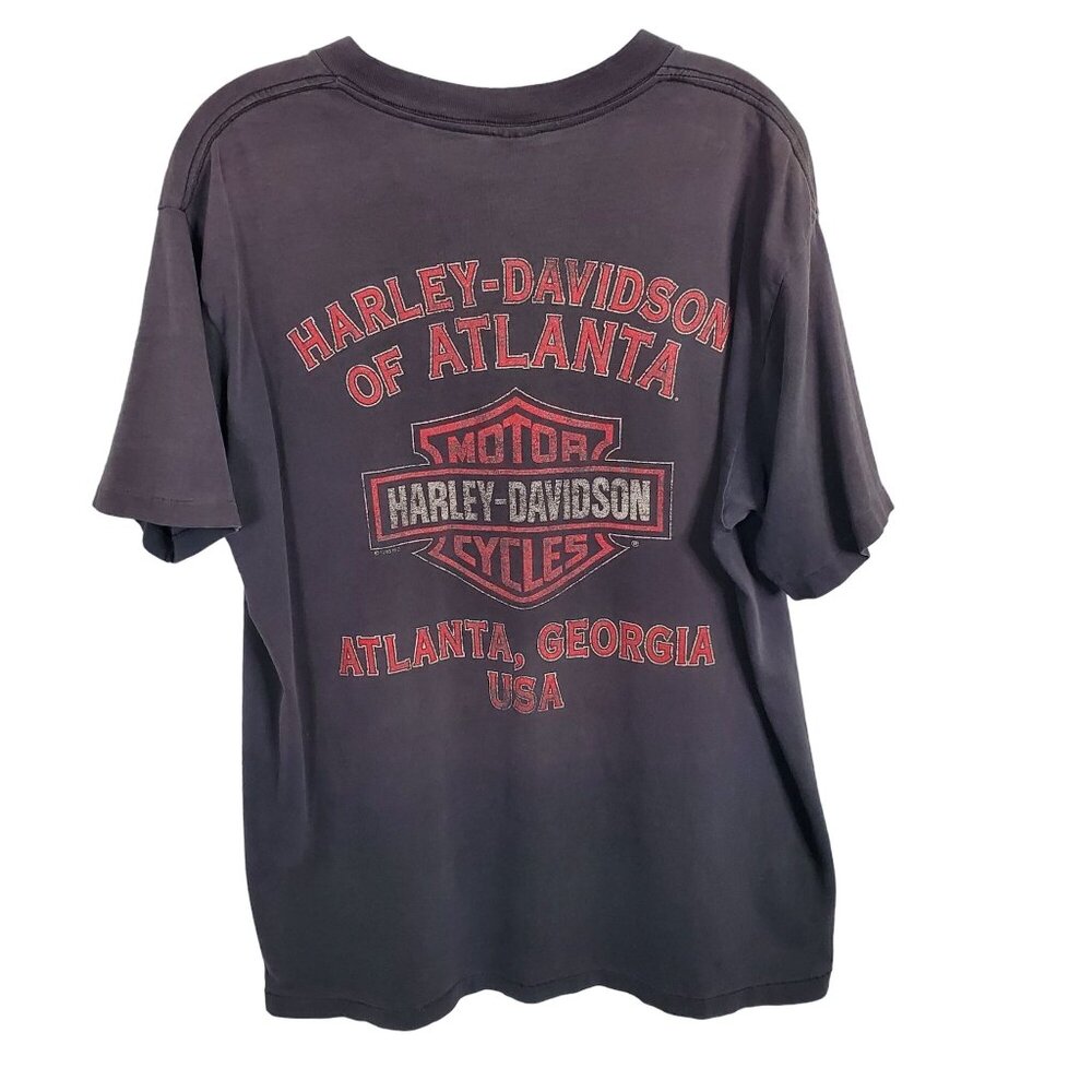 VTG 1995 Harley Davidson Sz L T-Shirt Atlanta Georgia 100% Cotton Faded Black - Picture 2 of 10